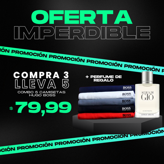 Compra 3 Llévate 5 camisetas y recibe 1 perfume masculino GRATIS! 💥